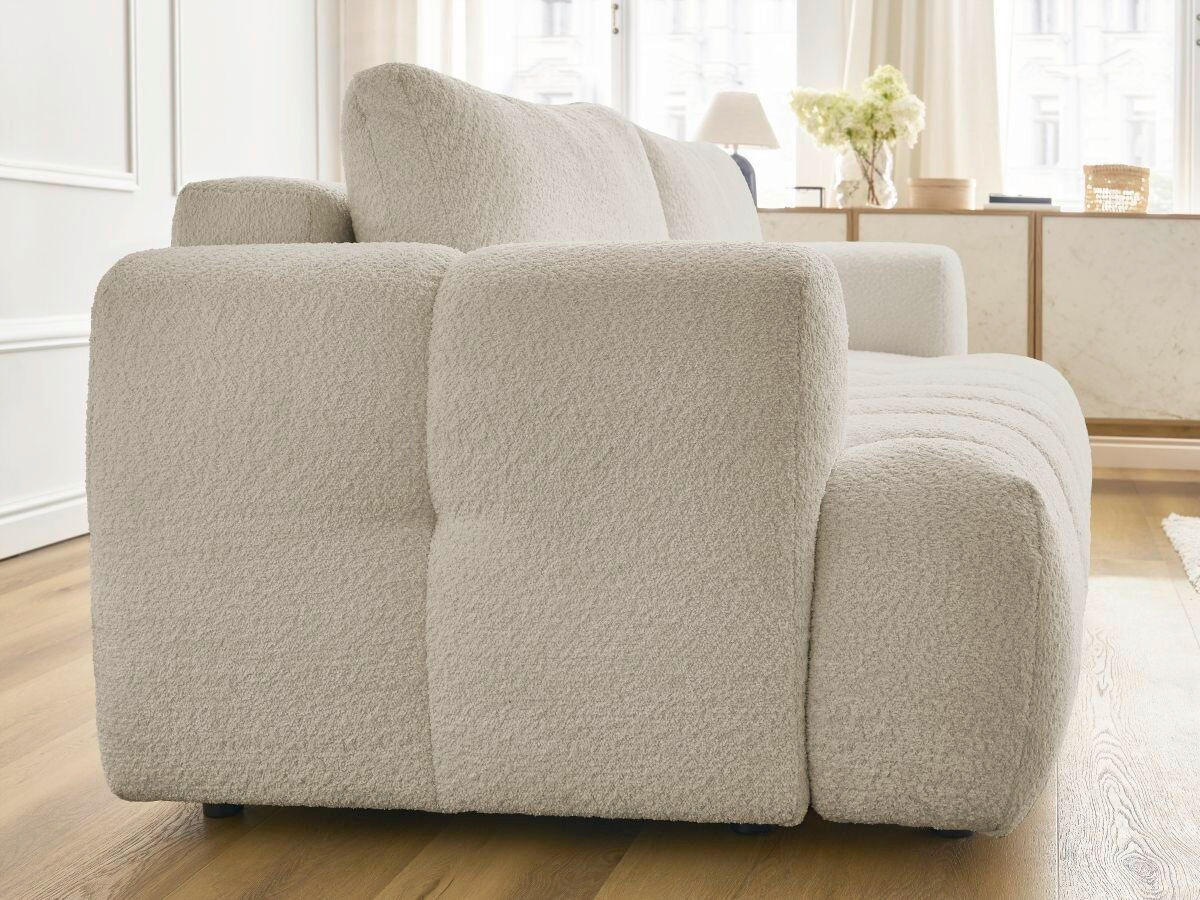 SCHLAFSOFA FUJI Bouclé Beige  inkl.  - Beige/Schwarz, MODERN, Kunststoff/Textil (251/113/88cm)