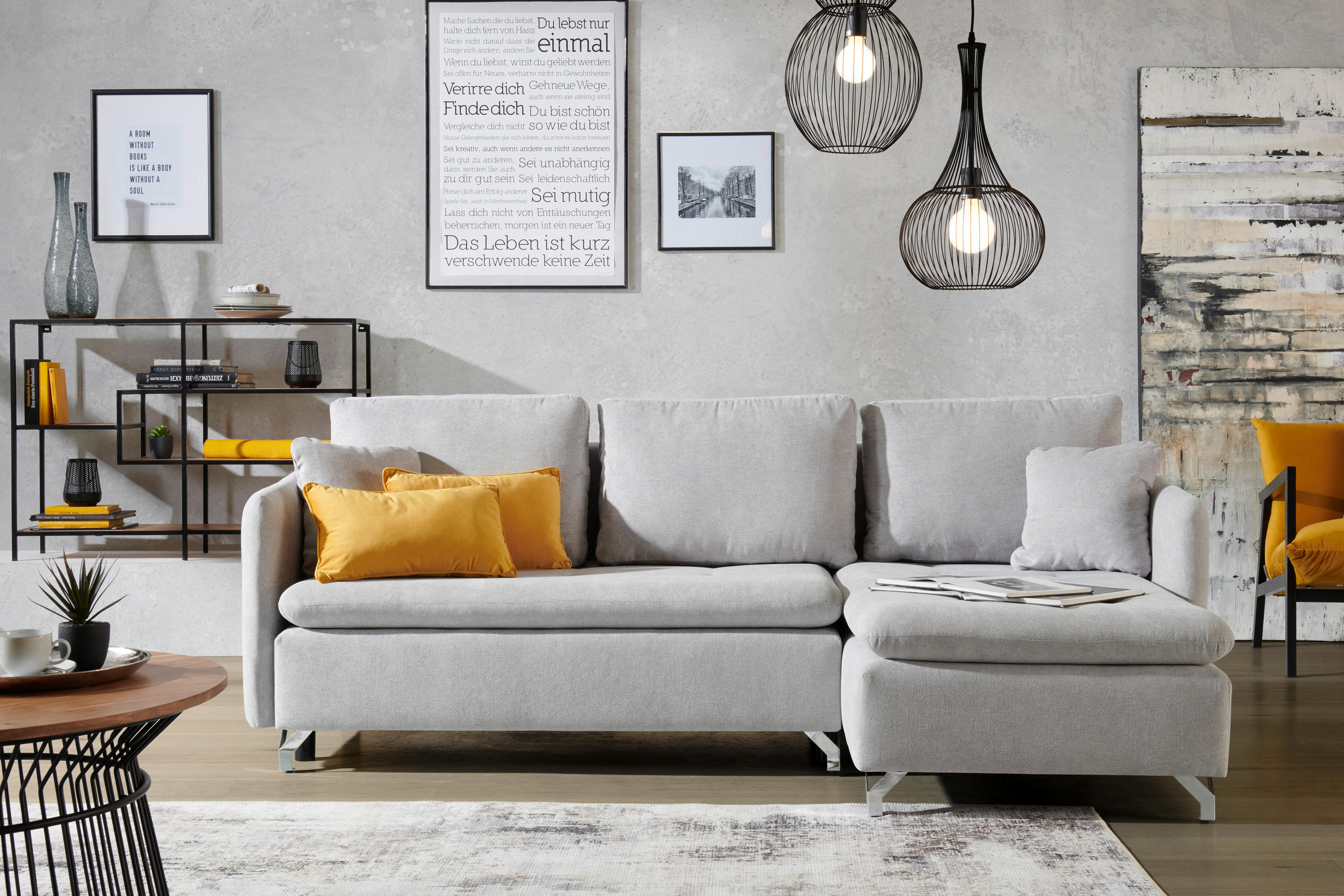 KUTNA GARNITURA tekstil  siva   - srebrne boje/siva, Design, tekstil/metal (223/146cm) - Ti'me