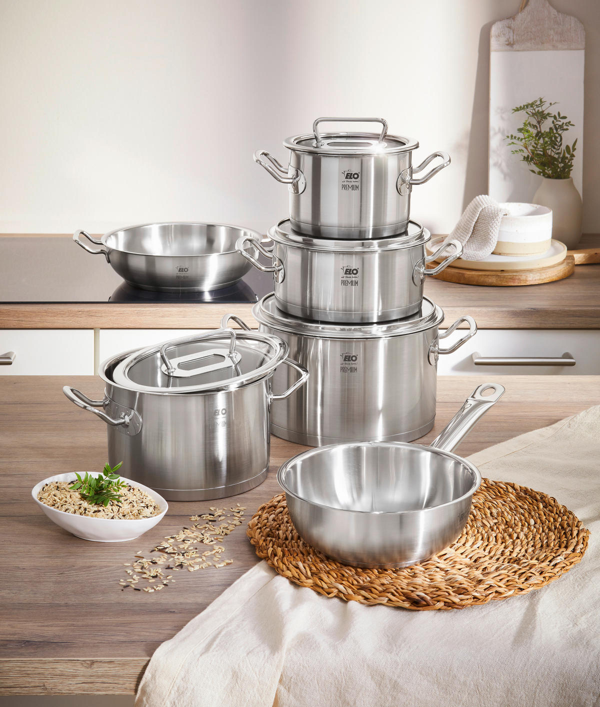 KOCHTOPFSET ELO Gourmet Plus 6-teilig  - Edelstahlfarben/Transparent, Design, Glas/Metall - ELO