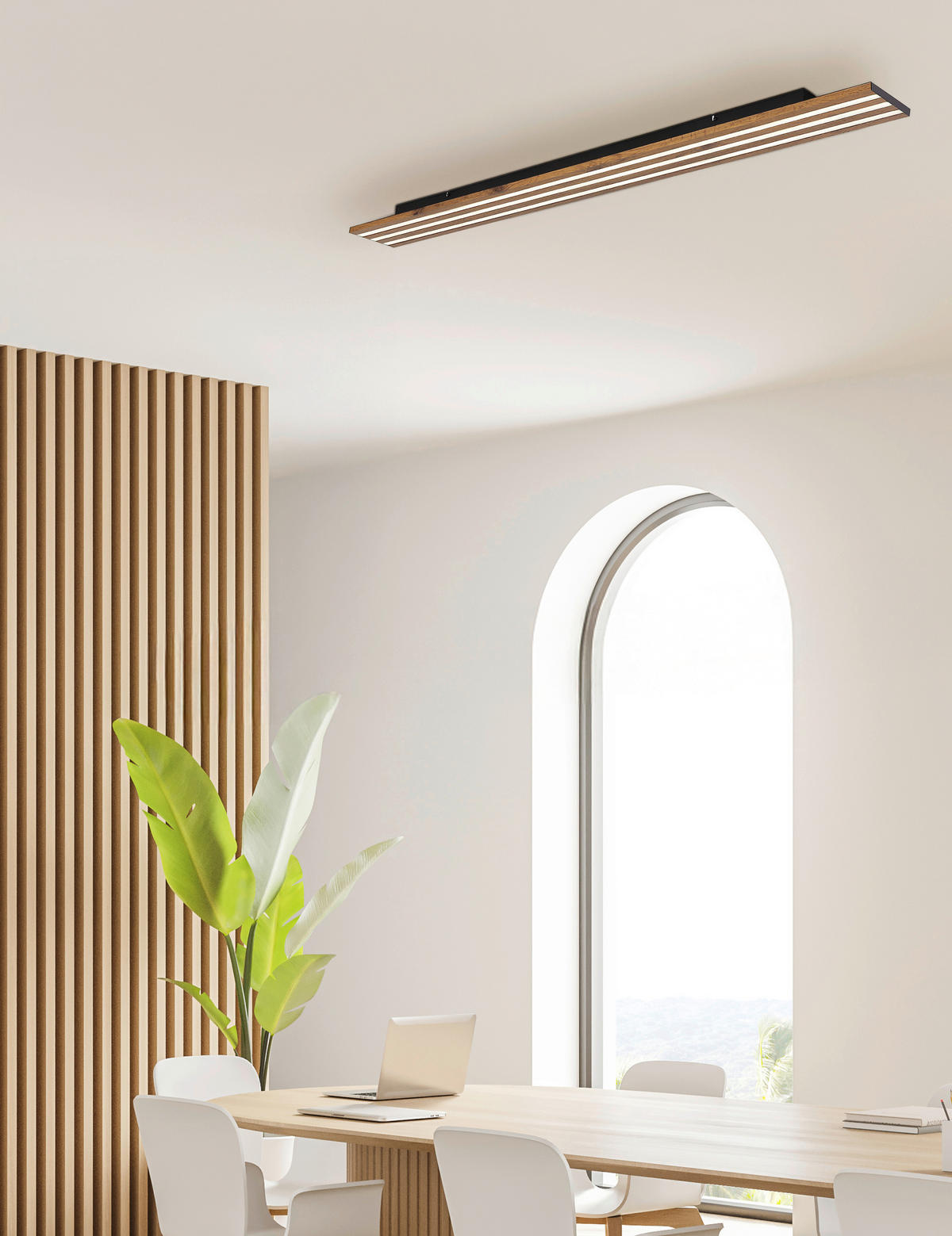 LED-DECKENLEUCHTE Hayden 150/14/6 cm  - Dunkelbraun/Opal, Design, Holzwerkstoff/Kunststoff (150/14/6cm) - Globo