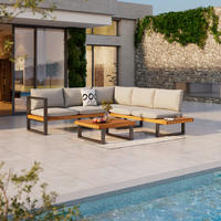 LOUNGEGARNITUR 216/234 cm Akazie massiv Stahl  - Grau/Teakfarben, MODERN, Holz/Textil (216/234cm) - Ambia Garden