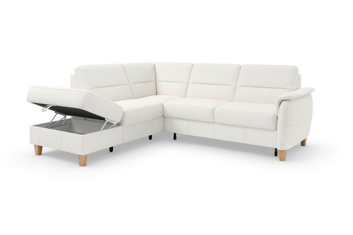 ROHOVÁ SEDAČKA, textil, kůže, bílá - bílá/barvy dubu, Basics, dřevo/textil (212/236cm) - Sit & More