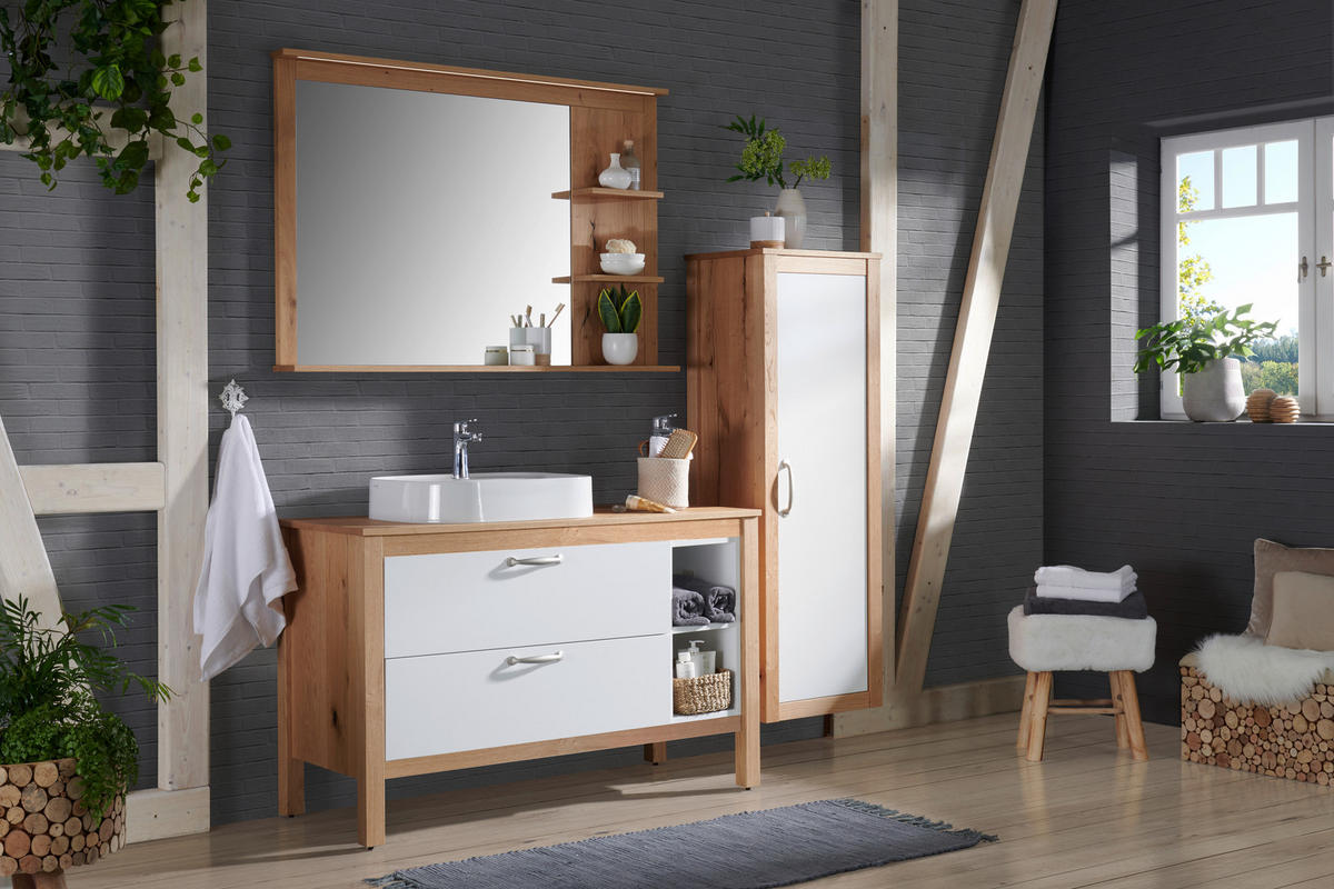 BADEZIMMER  in 120 cm  - Weiss/Eichefarben, Modern, Glas/Holz (120cm) - Landscape