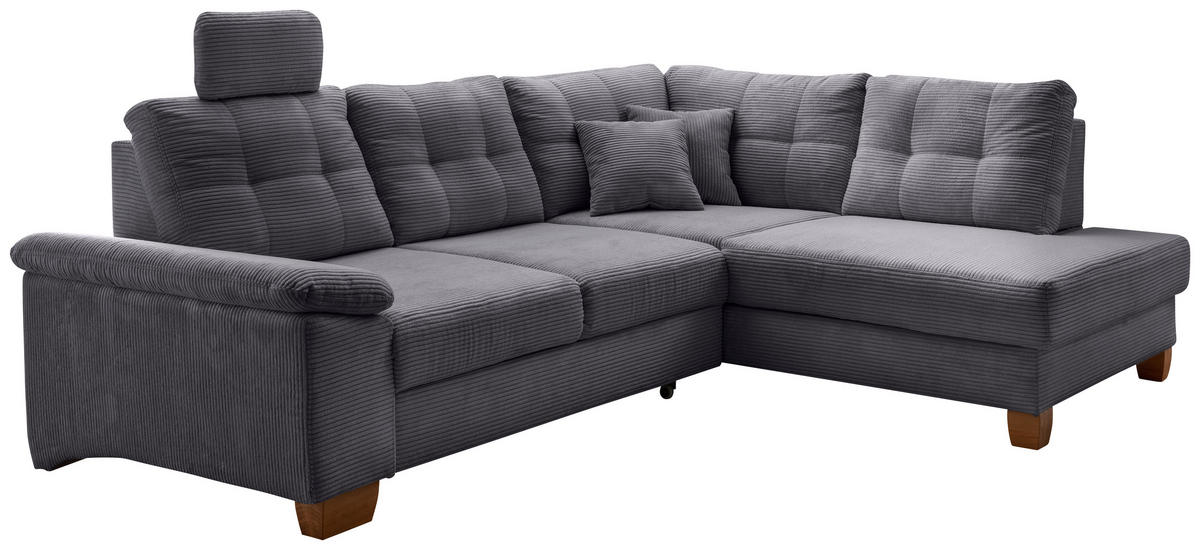 ECKSOFA in Cord Grau  - Naturfarben/Grau, Modern, Holz/Textil (274/206cm) - Livetastic