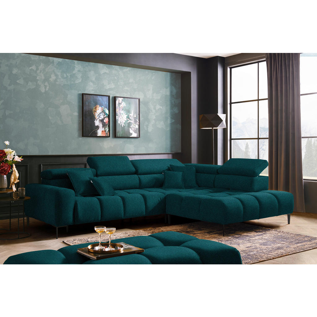 Thumbnail - Welnova Ecksofa, Petrol, Textil, 5-Sitzer, Ottomane rechts, L-Form, 300x216 cm, Made in EU, Typenauswahl, Stoffauswahl, ...