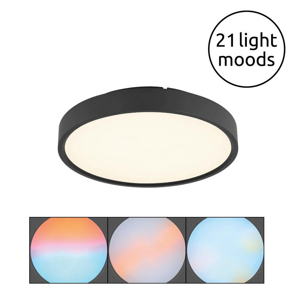 LED-DECKENLEUCHTE Jess 39/7,7 cm  - Opal/Schwarz, Design, Kunststoff/Metall (39/7,7cm) - Globo