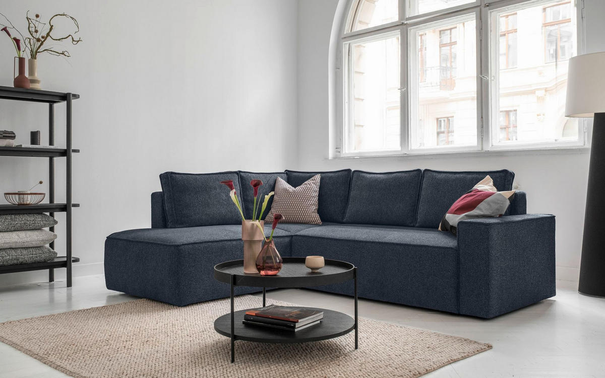 ECKSOFA in Dunkelblau  - Weiss/Schwarz, Design, Kunststoff/Textil (194/246cm) - MID.YOU