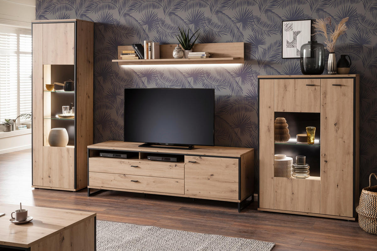 MEDIABÄNK i antracit, ekfärgad  - antracit/ekfärgad, Design, metall/trämaterial (183/60/50cm) - Livetastic