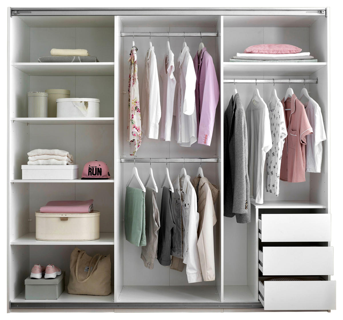 SCHWEBETÜRENSCHRANK 215/204/63 cm 3-türig Weiß  - Alufarben/Weiß, KONVENTIONELL, Glas/Holzwerkstoff (215/204/63cm) - Boxxx