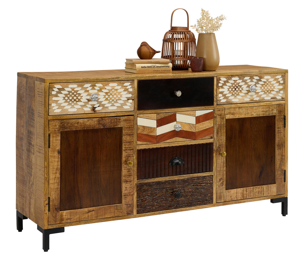 SIDEBOARD 140/80/40 cm  in Braun, Multicolor, Akaziefarben, Kupferfarben  - Multicolor/Schwarz, Lifestyle, Keramik/Holz (140/80/40cm) - Landscape