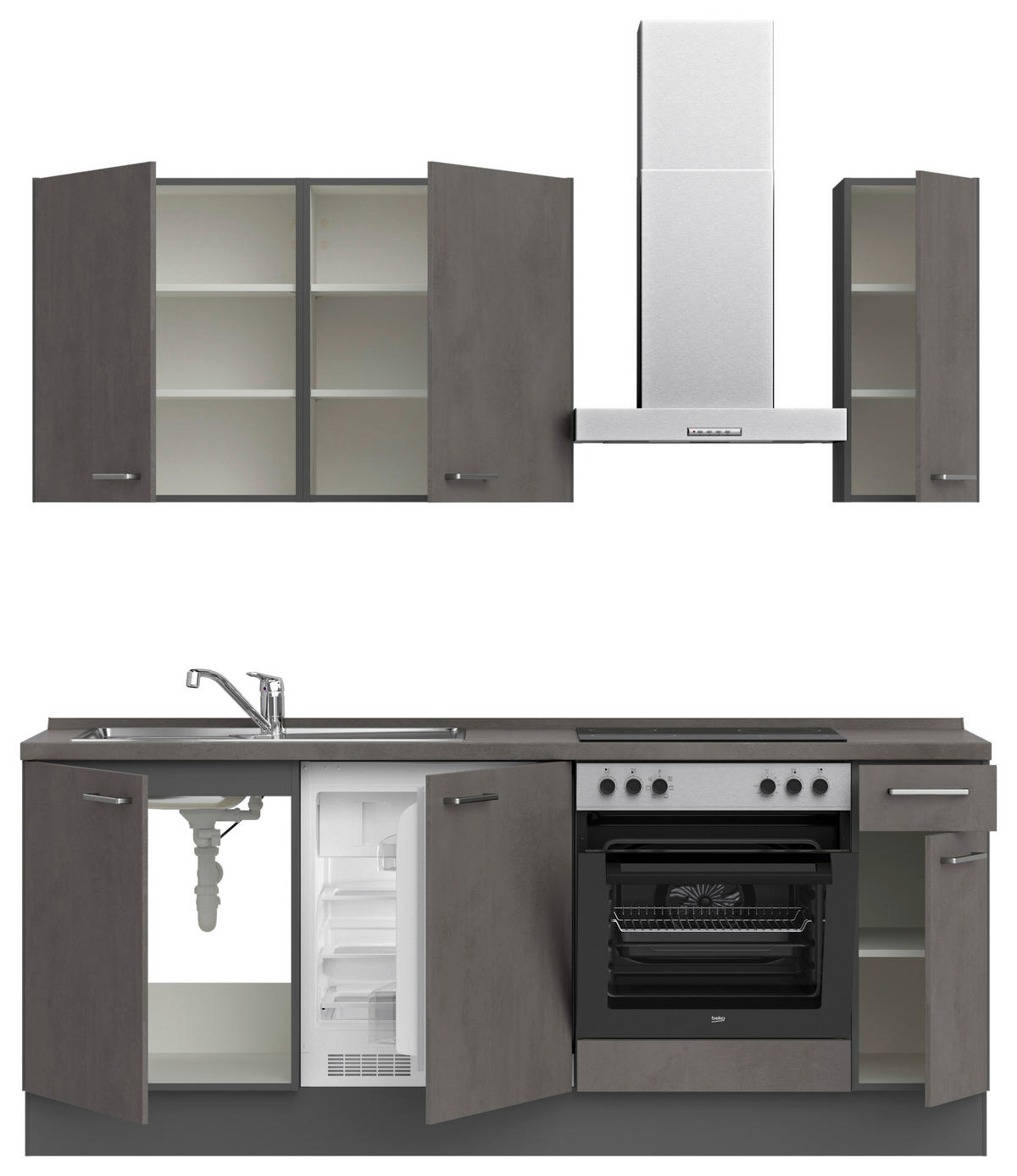 KÜCHENLEERBLOCK 210 cm   in Schieferfarben  - Schieferfarben/Edelstahlfarben, MODERN, Holzwerkstoff/Metall (210cm) - Nobilia