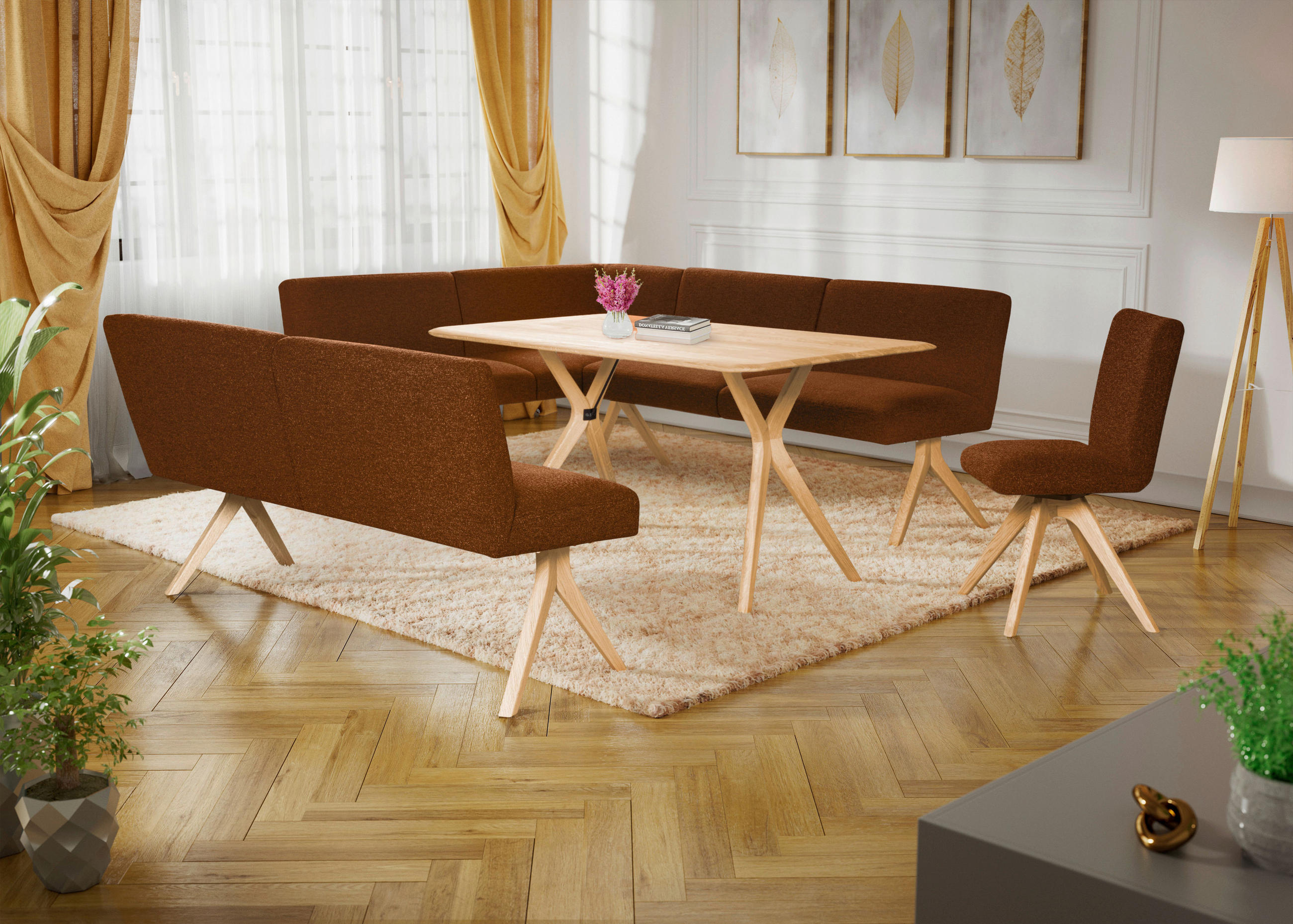 ECKBANK 172/218 cm Webstoff Haselnussfarben Eiche vollmassiv   - Eichefarben/Haselnussfarben, KONVENTIONELL, Holz/Textil (172/218cm) - Linea Natura