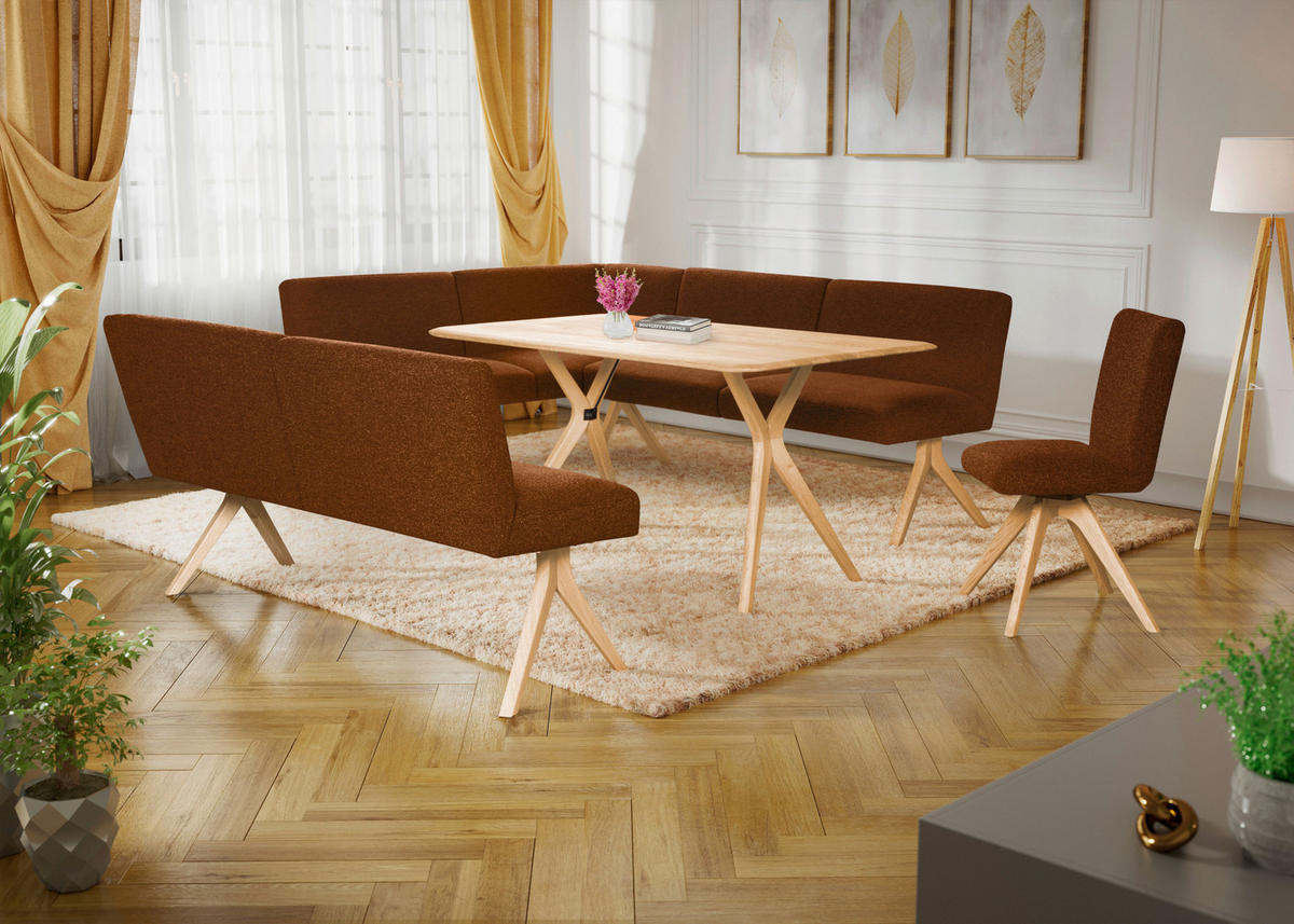 ECKBANK 172/218 cm Webstoff Haselnussfarben Eiche vollmassiv   - Eichefarben/Haselnussfarben, KONVENTIONELL, Holz/Textil (172/218cm) - Linea Natura