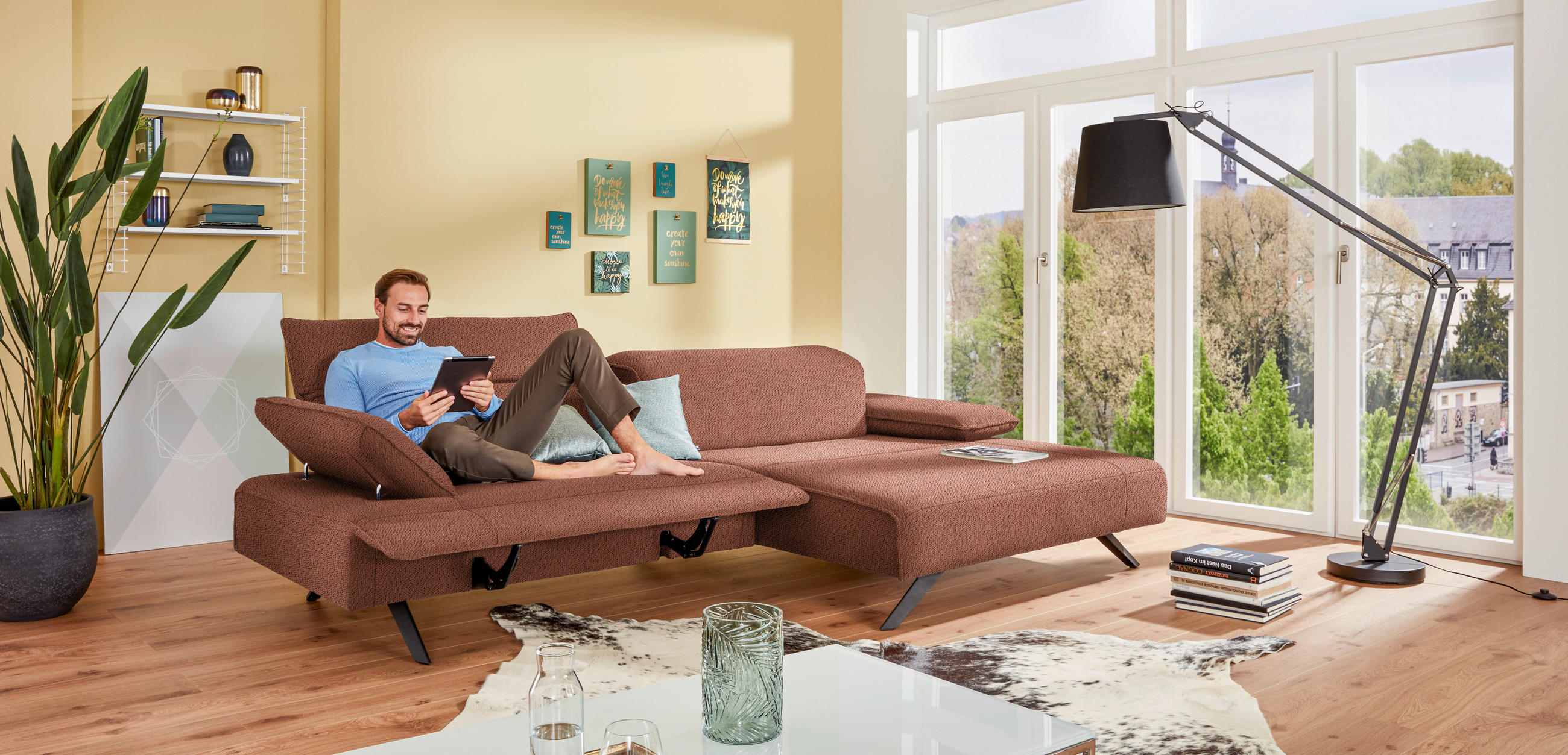 ECKSOFA in Flachgewebe Terracotta  - Anthrazit/Terracotta, Design, Textil/Metall (280/165cm) - Johann Jakob