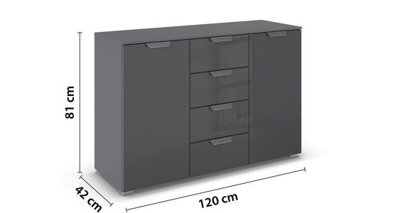 SIDEBOARD  in 120/81/42 cm  - Chromfarben/Dunkelgrau, Design, Glas/Holzwerkstoff (120/81/42cm) - Xora