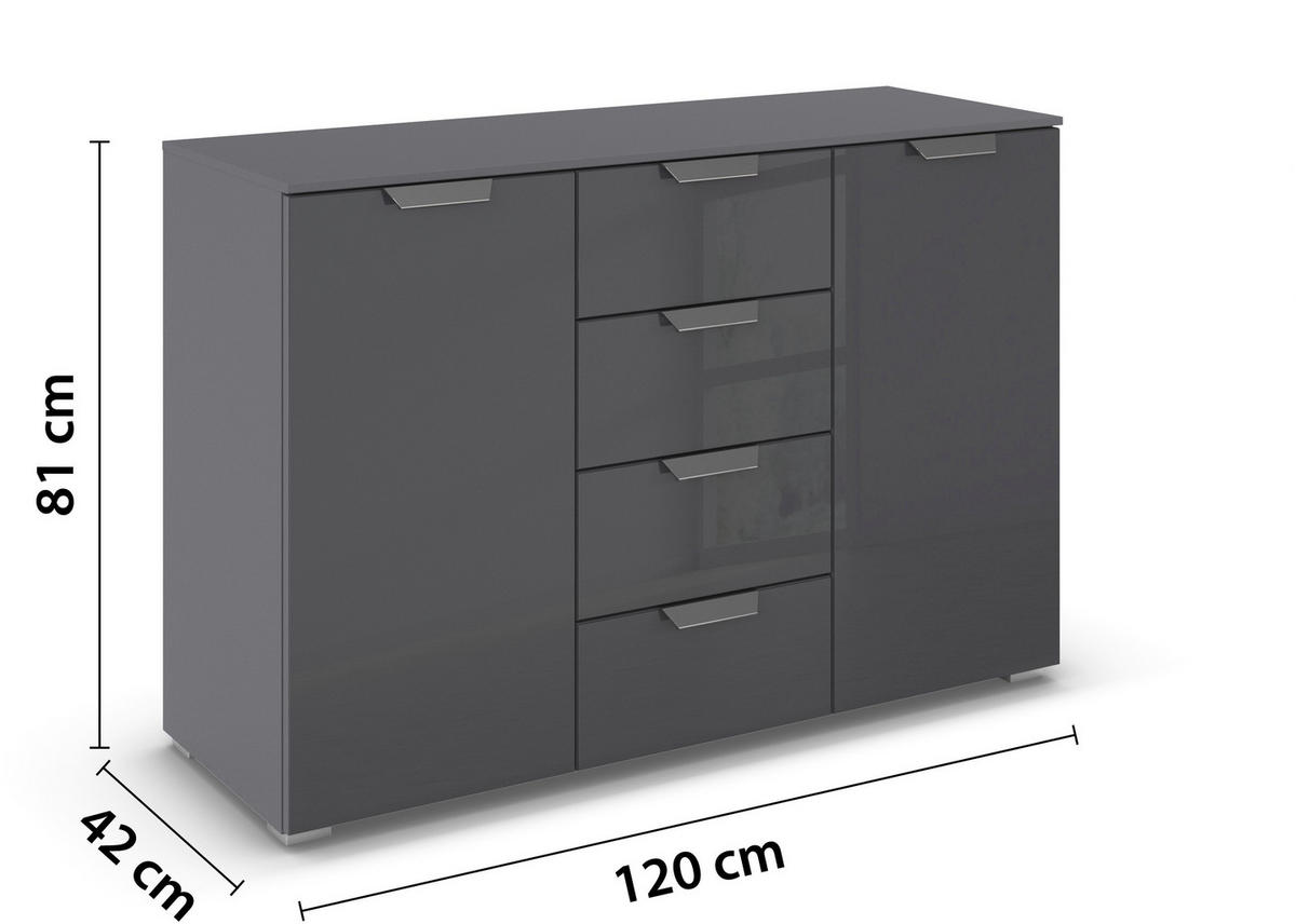 SIDEBOARD  in 120/81/42 cm  - Chromfarben/Dunkelgrau, Design, Glas/Holzwerkstoff (120/81/42cm) - Carryhome