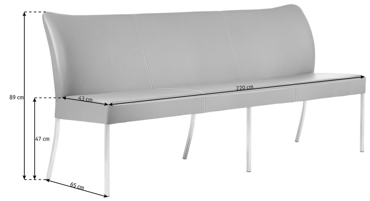 SITZBANK 220/89/65 cm Echtleder Grün, Edelstahlfarben Metall  - Edelstahlfarben/Grün, Design, Leder/Metall (220/89/65cm) - Bert Plantagie