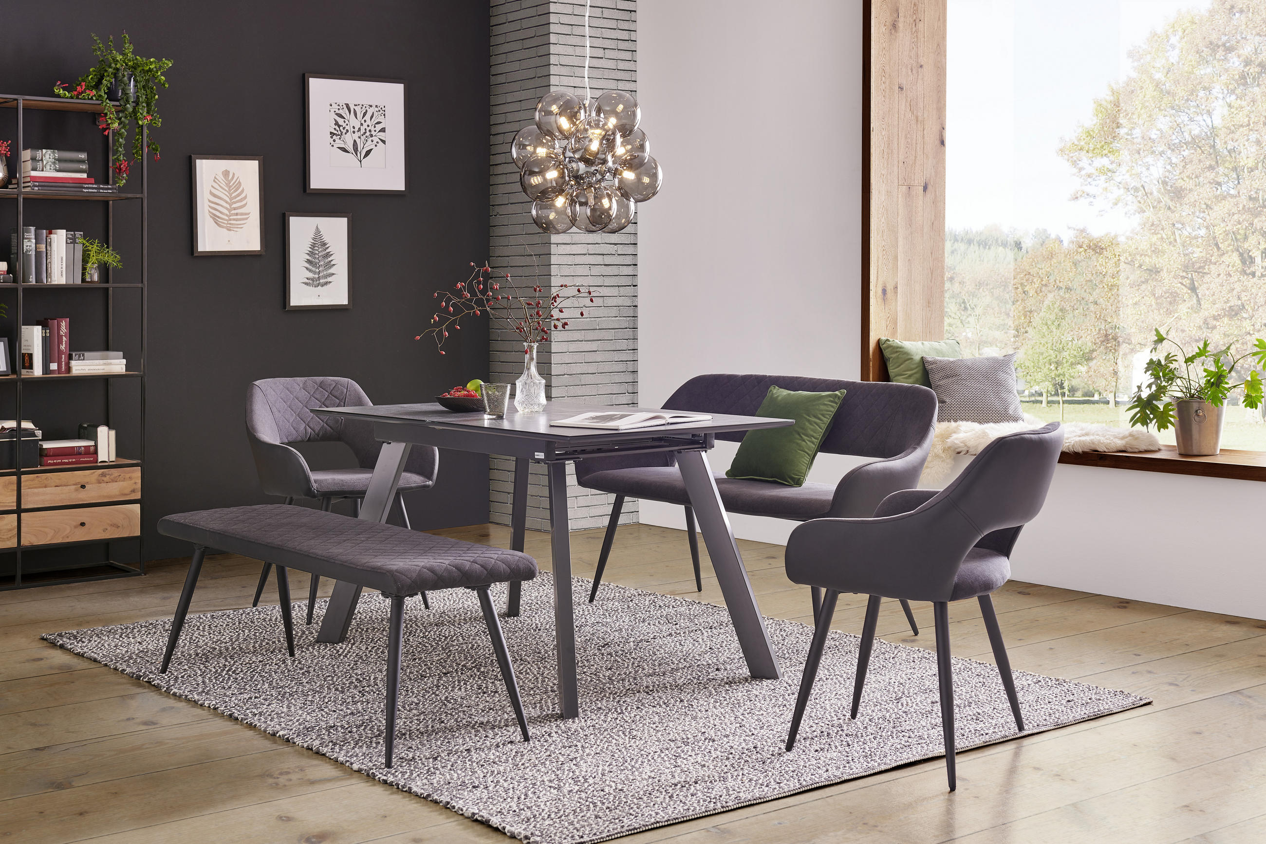 BANCĂ 140/48/42 cm in antracit, negru - antracit/negru, Design, metal/textil (140/48/42cm) - Carryhome