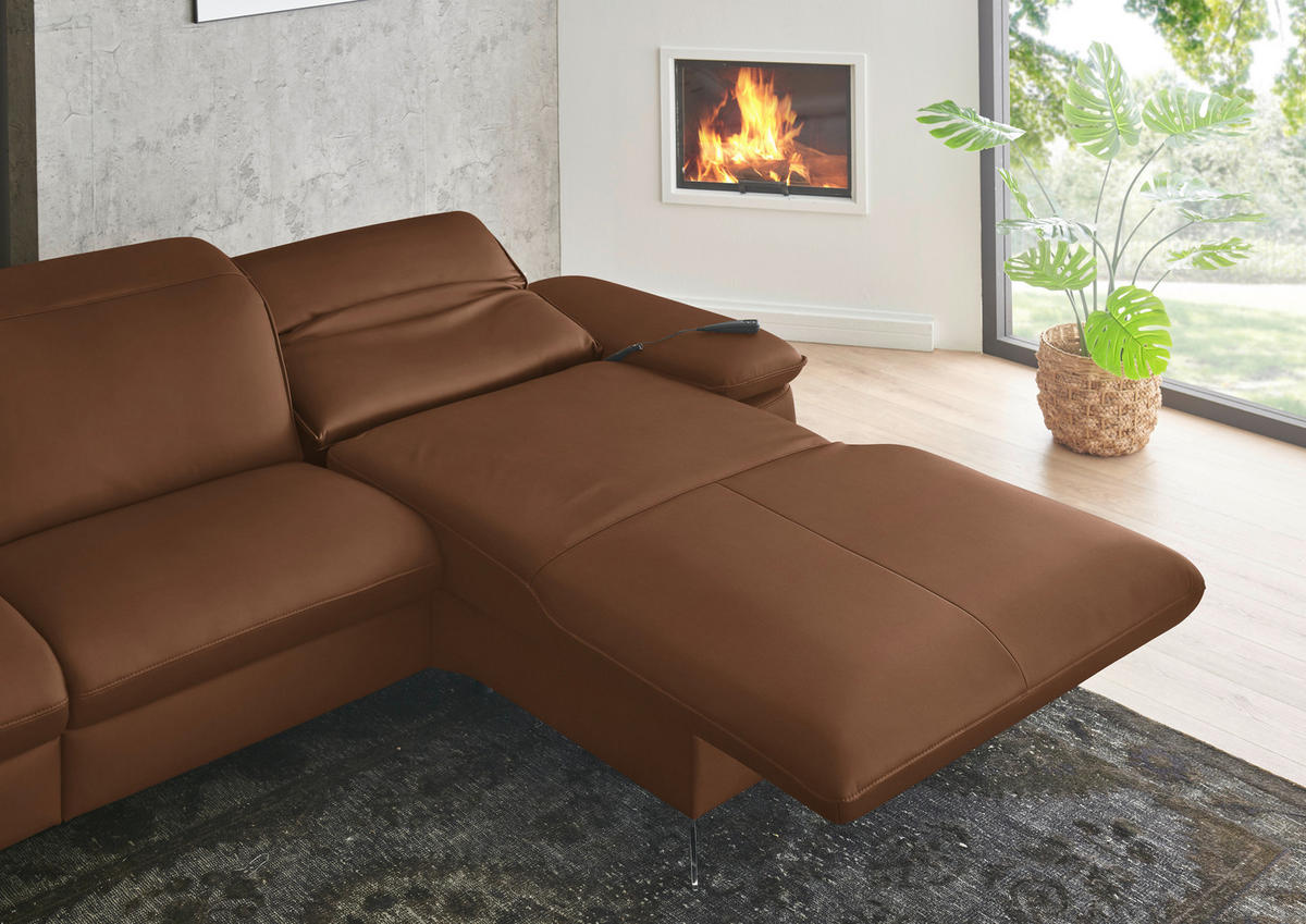 ECKSOFA  Echtleder Beigebraun  - Beigebraun/Schwarz, Design, Leder/Metall (307/169cm) - Beldomo Premium