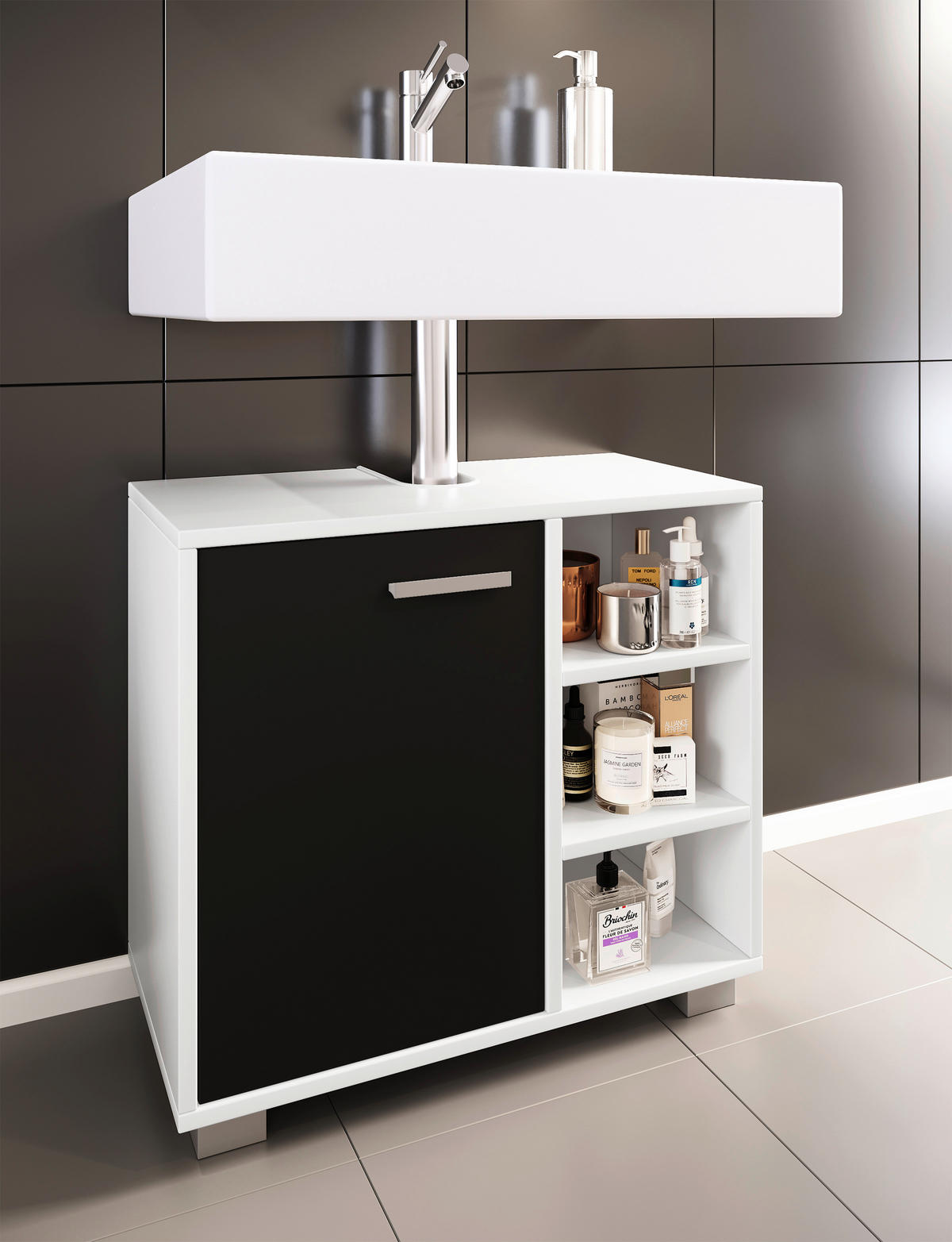 WASCHBECKENUNTERSCHRANK 60/54,8/30 cm  - Weiss/Schwarz, Modern, Holzwerkstoff/Kunststoff (60/54,8/30cm) - MID.YOU