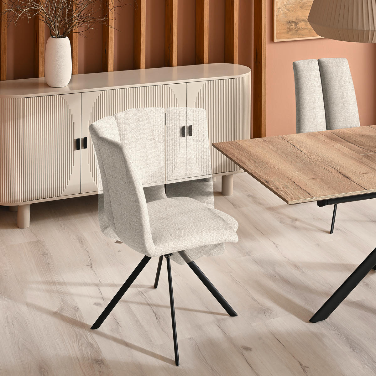 STUHL  Stoffauswahl Webstoff  - Sandfarben/Anthrazit, Design, Textil/Metall (50/92/64cm) - Venjakob