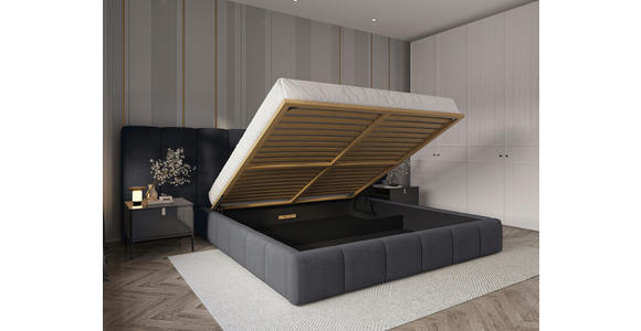 POLSTERBETT gepolstertes Kopfteil, Lattenrost, Bettkasten Anthrazit 160/200 cm  - Anthrazit/Schwarz, Design, Holz/Kunststoff (160/200cm) - Carryhome