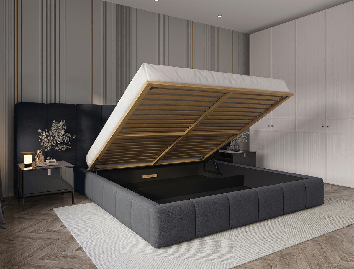 POLSTERBETT 180/200 cm  Anthrazit  - Anthrazit/Schwarz, Design, Holz/Kunststoff (180/200cm) - Carryhome