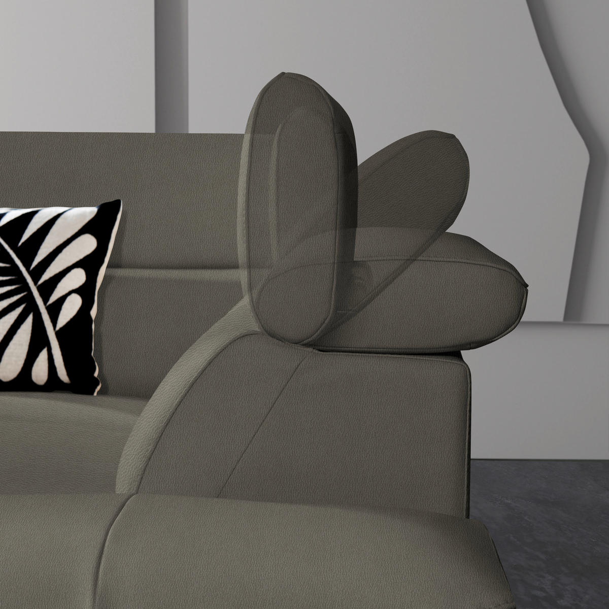 ECKSOFA in Echtleder Graubraun  - Graubraun/Schwarz, Design, Leder/Metall (225/281cm) - Celina Home