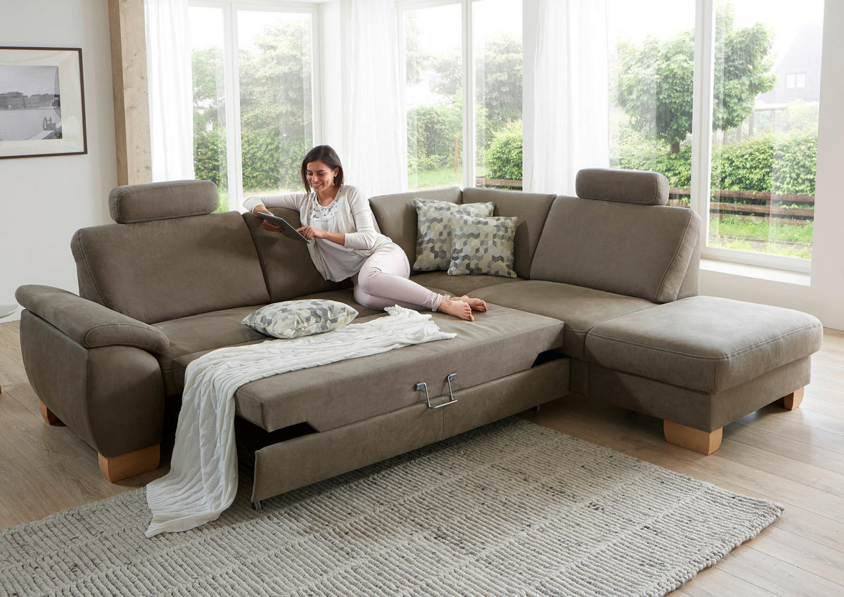 ECKSOFA in Mikrofaser Hellgrün  - Wildeiche/Beige, Konventionell, Holz/Textil (236/286cm) - Voleo