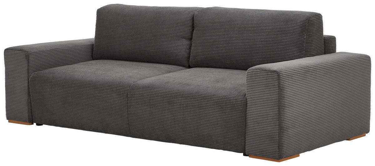 SCHLAFSOFA  mit Liegefunktion Cord Grau  - Buchefarben/Schwarz, KONVENTIONELL, Holz/Kunststoff (255/86/123cm) - Livetastic