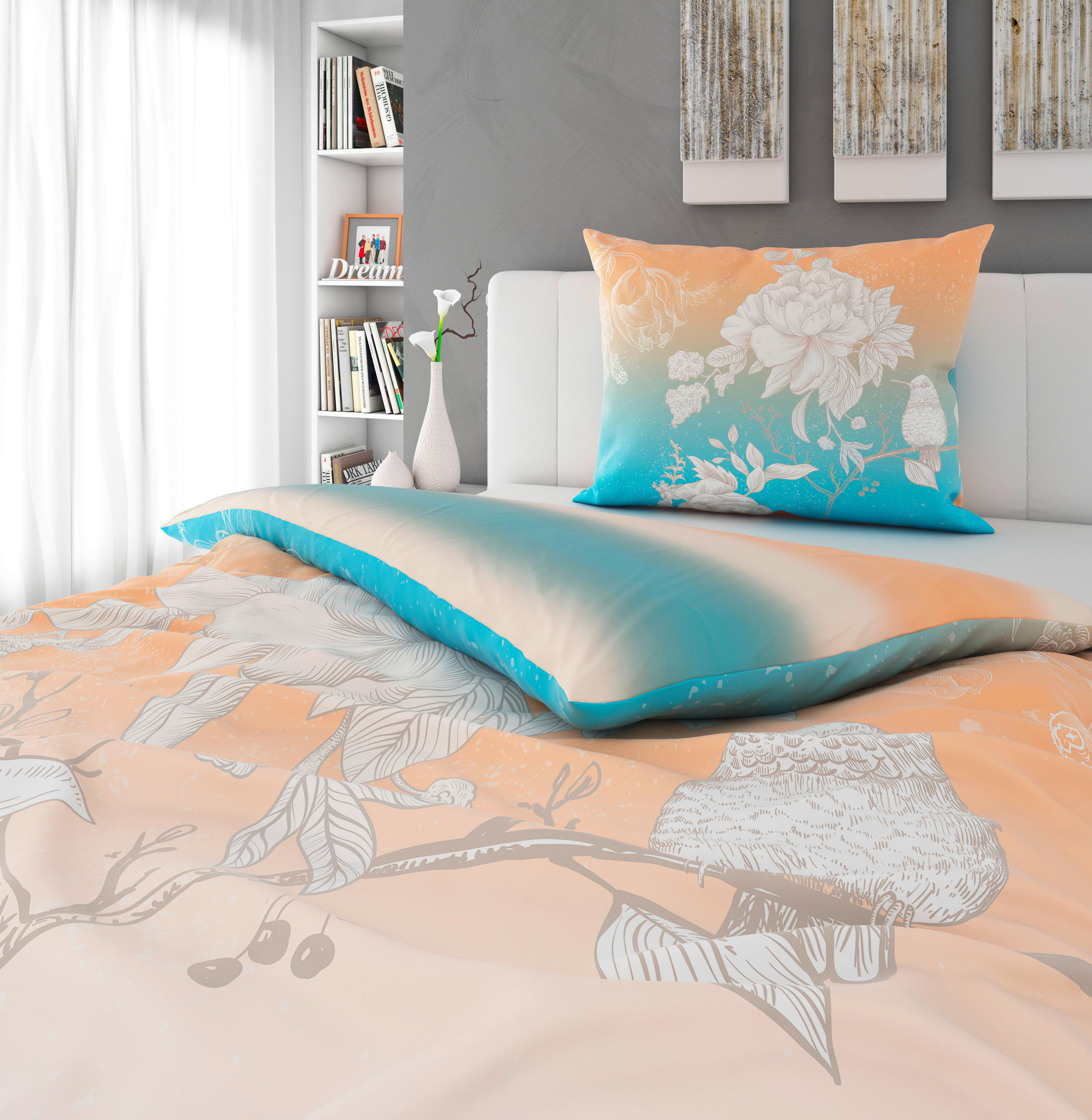 WENDEBETTWÄSCHE 140/200 cm - Orange/Hellblau, Trend, Textil (140/200cm) - Esposa