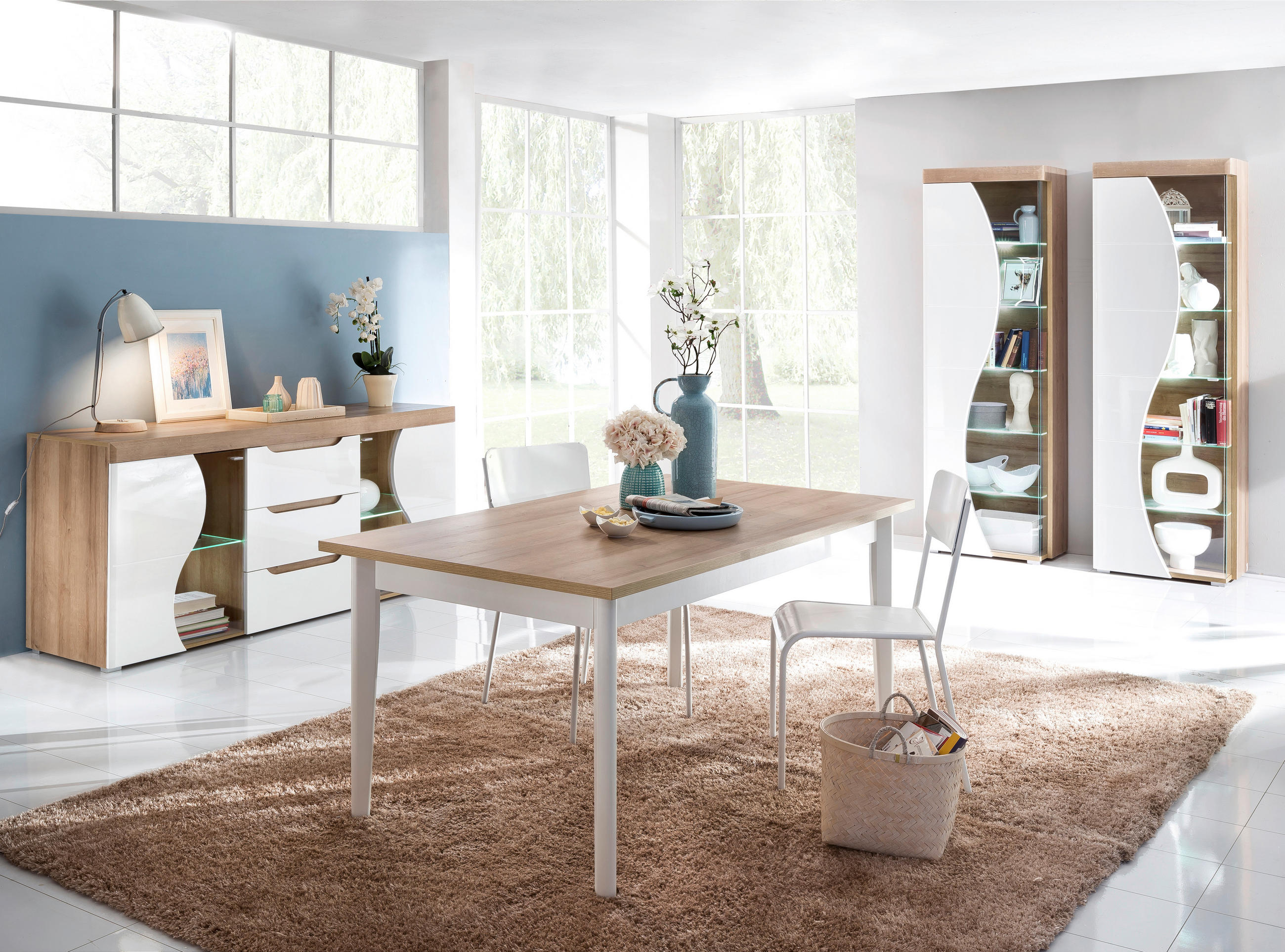 KIHÚZHATÓ ASZTAL - tölgyfa/fehér, Basics, faalapú anyag (160-220/75/90cm) - Hom`in