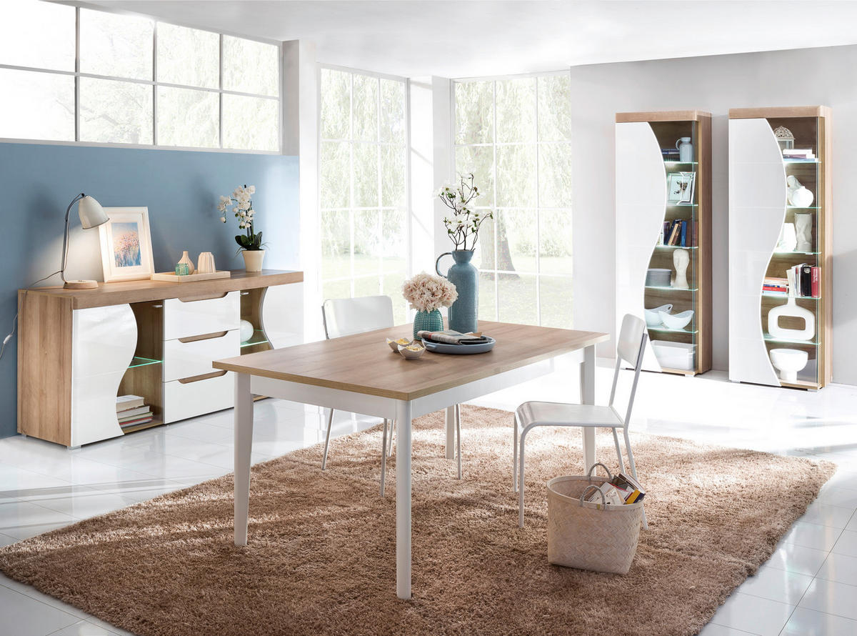 KIHÚZHATÓ ASZTAL - tölgyfa/fehér, Basics, faalapú anyag (160-220/75/90cm) - Hom`in