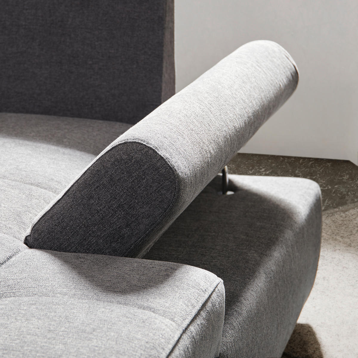ECKSOFA in Flachgewebe Grau  - Silberfarben/Grau, Design, Textil/Metall (306/174cm) - MID.YOU