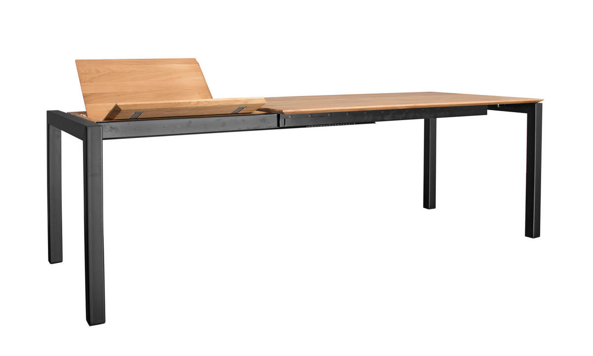 ESSTISCH in Holz, Metall 160-220/90/75 cm  - Eichefarben/Schwarz, Konventionell, Holz/Metall (160-220/90/75cm)