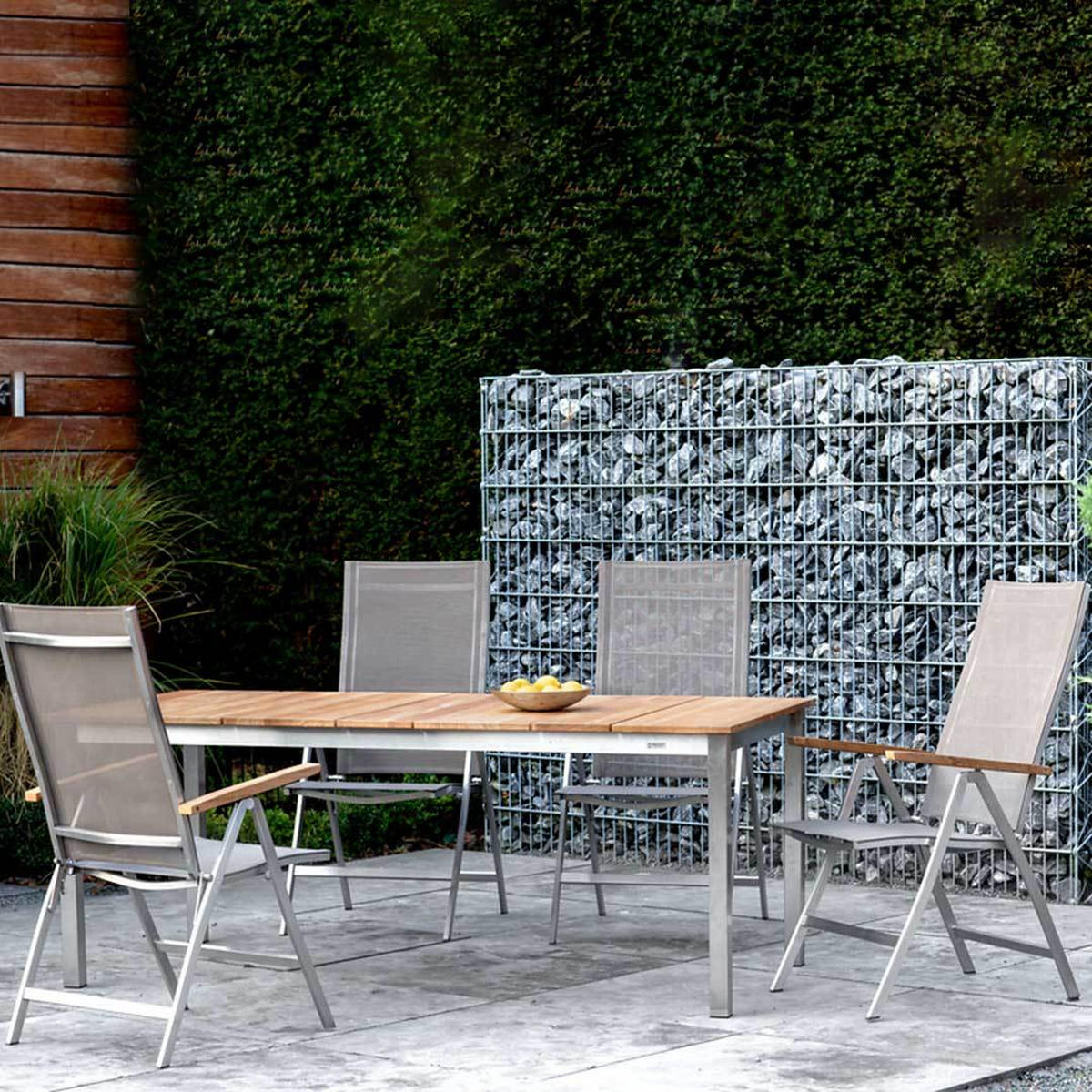 GARTENKLAPPSESSEL Edelstahl Silberfarben, Taupe  - Taupe/Edelstahlfarben, Design, Holz/Textil (60/112/73cm)