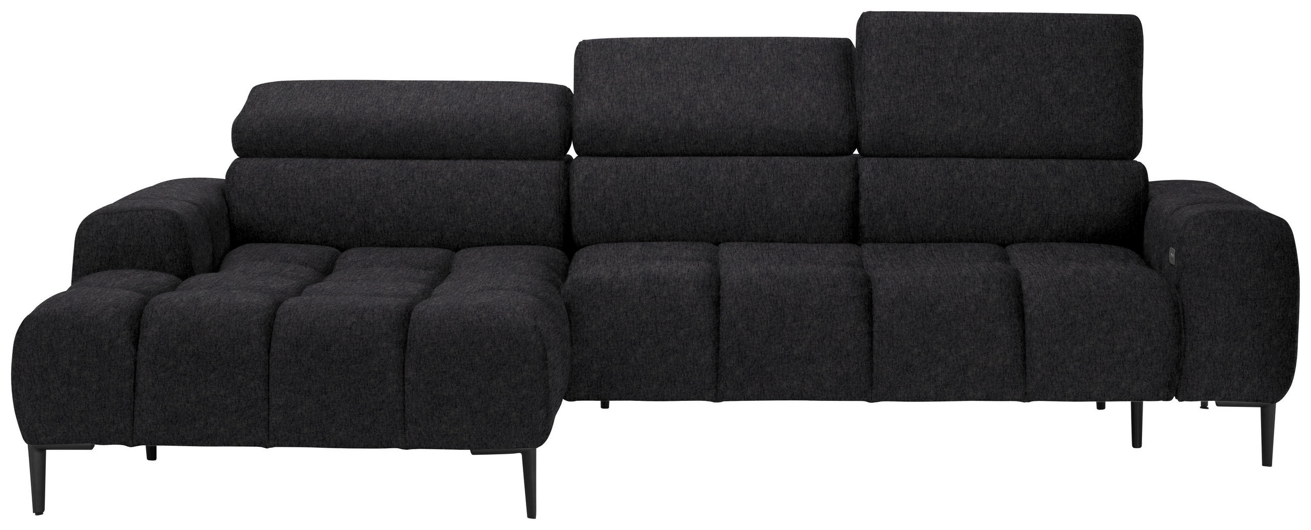 ECKSOFA Dunkelgrau Samt, Webstoff  - Dunkelgrau/Schwarz, Design, Textil/Metall (177/270cm) - Welnova