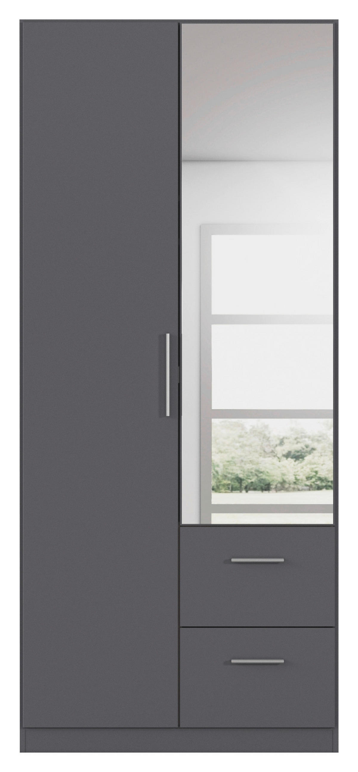 DREHTÜRENSCHRANK 91/210/54 cm,  in Grau, 2-türig  - Alufarben/Grau, KONVENTIONELL, Glas/Holzwerkstoff (91/210/54cm) - home24