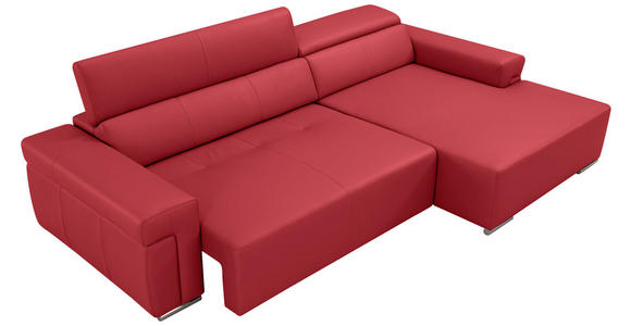 ECKSOFA DUA in Echtleder Rot  293/170 cm  - Chromfarben/Rot, Design, Leder/Metall (293/170cm) - Novel