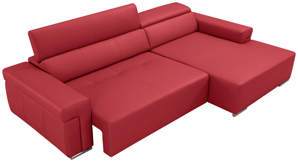 Ecksofa inkl. Funktion DUA Rot Echtleder  - Chromfarben/Rot, Design, Leder/Metall (293/170cm) - Novel