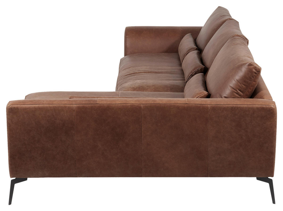 ECKSOFA in Echtleder Braun  313/172 cm  - Schwarz/Braun, Design, Leder/Metall (313/172cm) - Livetastic
