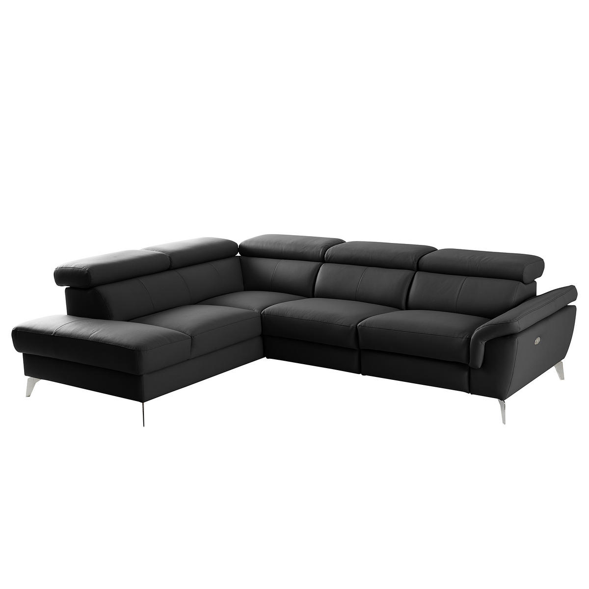 ECKSOFA  in Lederlook Echtleder Schwarz  210/265 cm  - Chromfarben/Schwarz, Design, Leder/Textil (210/265cm) - Livetastic
