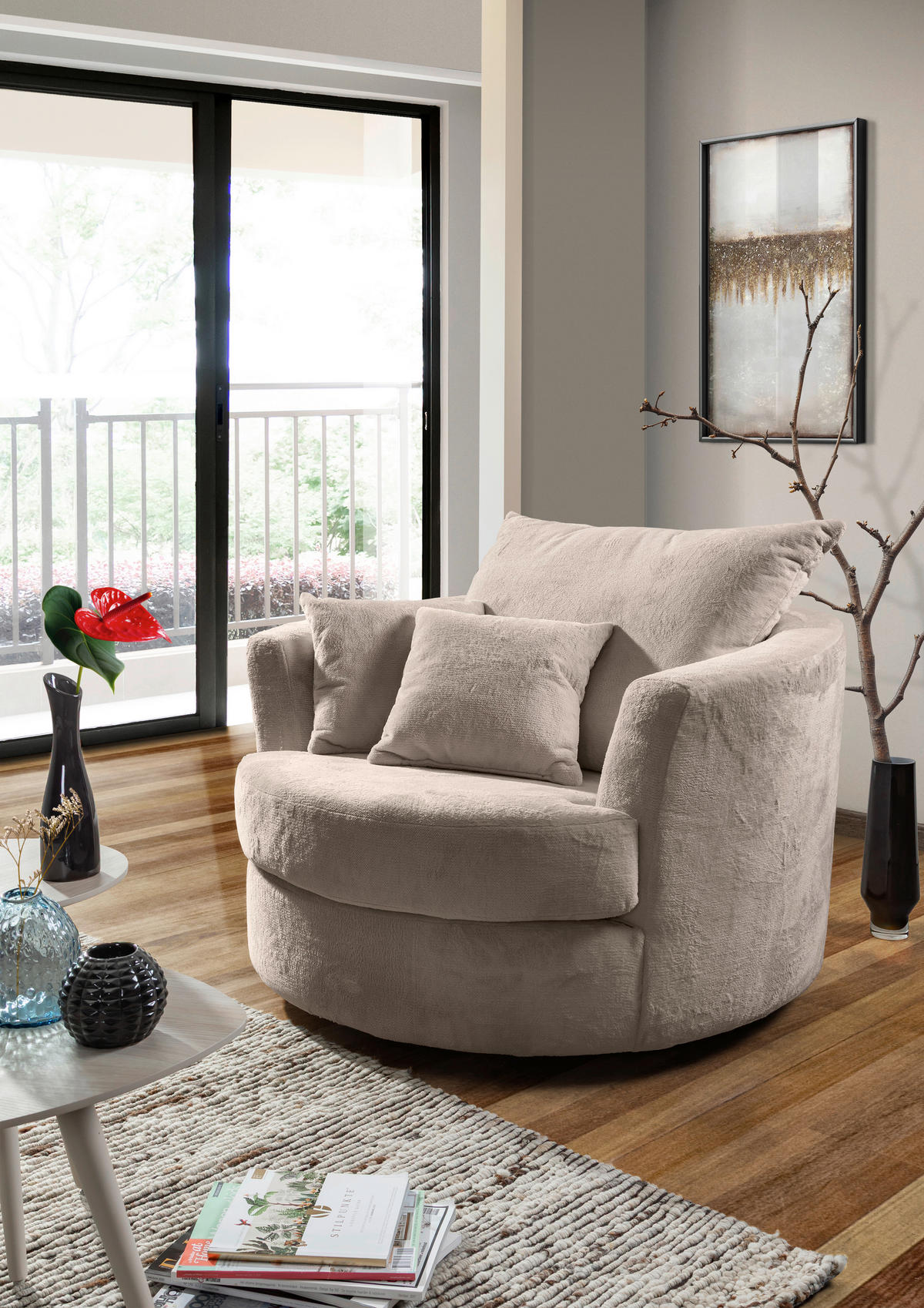 SESSEL in Plüsch Beige  - Beige/Schwarz, KONVENTIONELL, Textil/Metall (115/72/115cm) - Carryhome