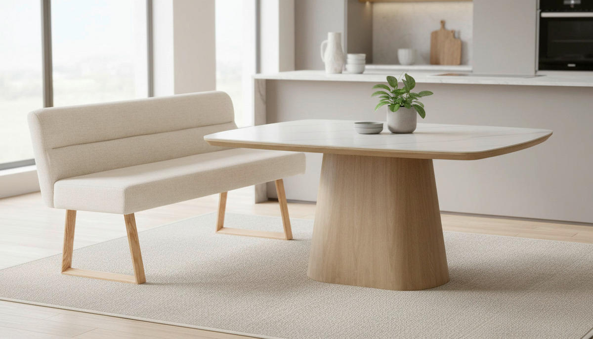 SITZBANK 160/82/61 cm Leinenoptik Eichefarben, Beige Eiche massiv  - Eichefarben/Beige, MODERN, Holz/Textil (160/82/61cm) - Livetastic