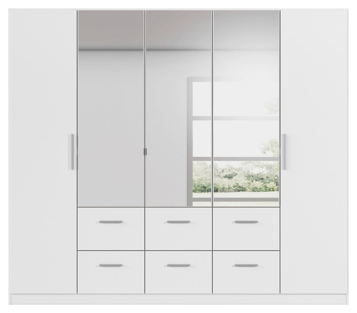 DREHTÜRENSCHRANK 226/197/54 cm,  in Weiß, 5-türig  - Alufarben/Weiß, KONVENTIONELL, Glas/Holzwerkstoff (226/197/54cm) - home24