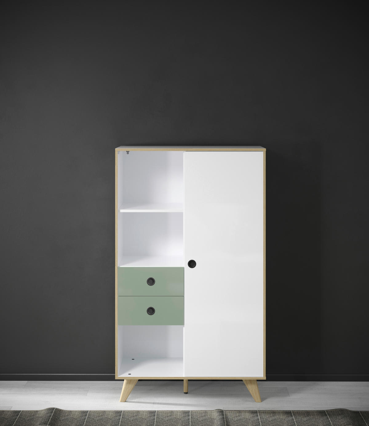 HIGHBOARD Grün, Eichefarben, Weiß Hochglanz  90/153/40 cm  - Eichefarben/Weiß Hochglanz, MODERN, Holzwerkstoff/Kunststoff (90/153/40cm) - Boxxx