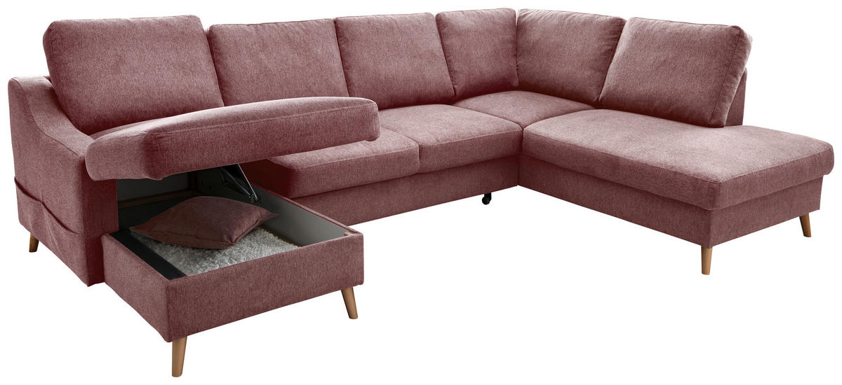 WOHNLANDSCHAFT in Struktur Rosa  - Naturfarben/Rosa, Konventionell, Holz/Textil (150/301/200cm) - P & B