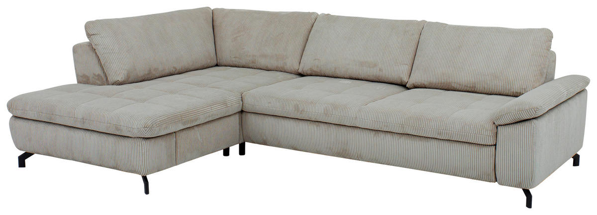 ECKSOFA in Velours, Cord Hellgrün  - Schwarz/Hellgrün, Design, Textil/Metall (197/291cm) - Beldomo Style