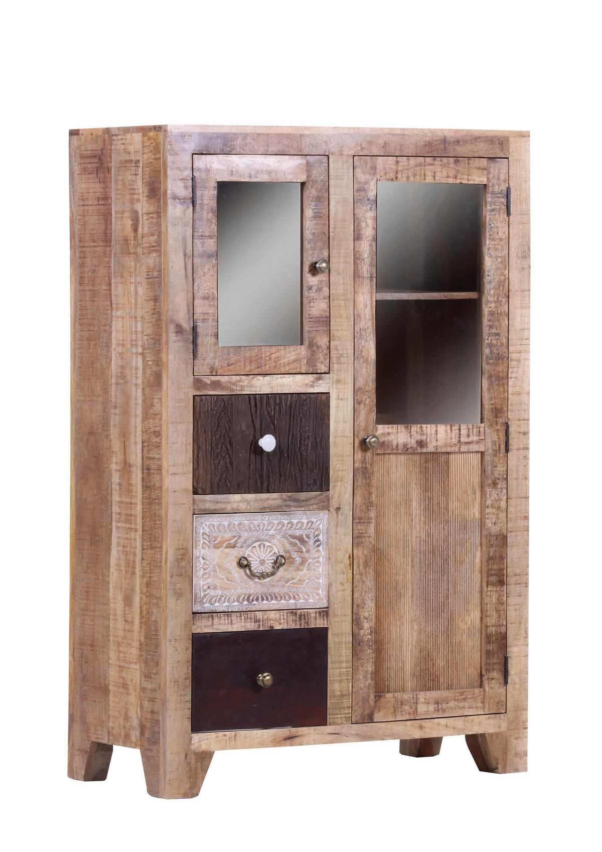 VITRINE in massiv Akazie, Mangoholz Multicolor, Naturfarben