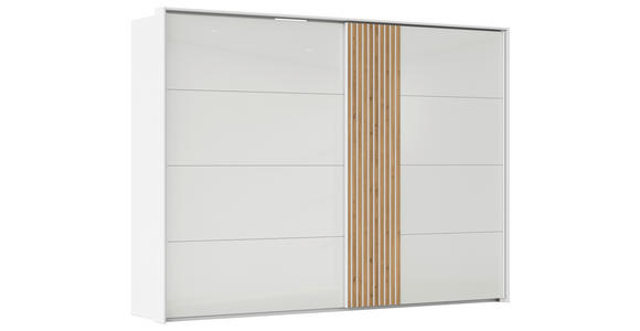 SCHWEBETÜRENSCHRANK in Weiß, Eichefarben - Eichefarben/Weiß, Design, Glas/Holzwerkstoff (301/223/68cm) - Novel